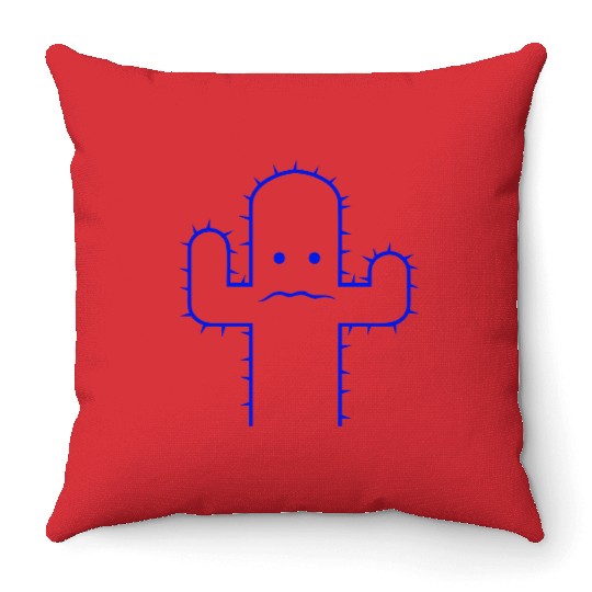 Cactus Face Fear Sad Spines Desert Funny Cacti Fun Throw Pillows