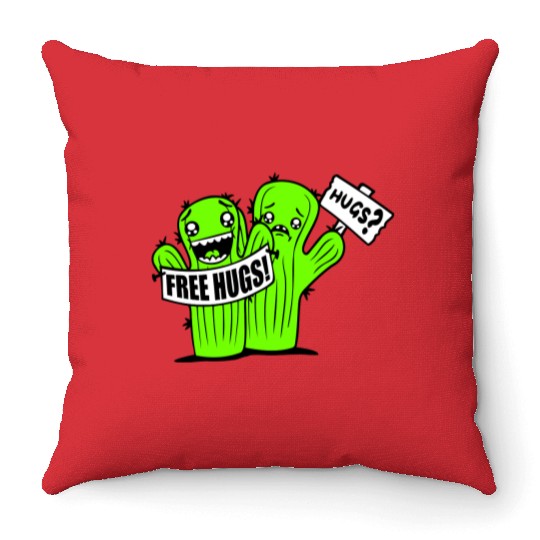 Free Hugs Signs Cactus Sad Face Two Cacti Friends Throw Pillows