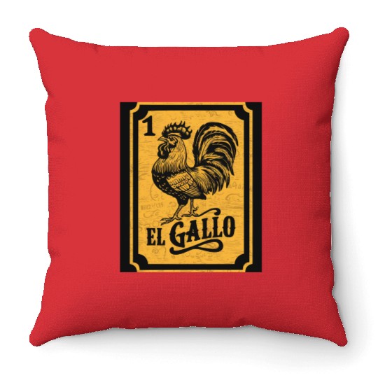 Vintage retro El Gallo Mexican Lottery Card of fan Throw Pillows