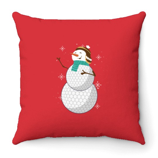 Snowman with Golf Ball Body and Winter Charm Throw Pillows