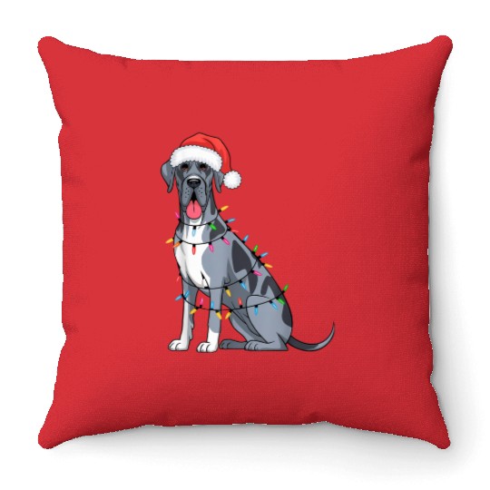Great Dane Christmas Lights Xmas Dogs Gifts Throw Pillows