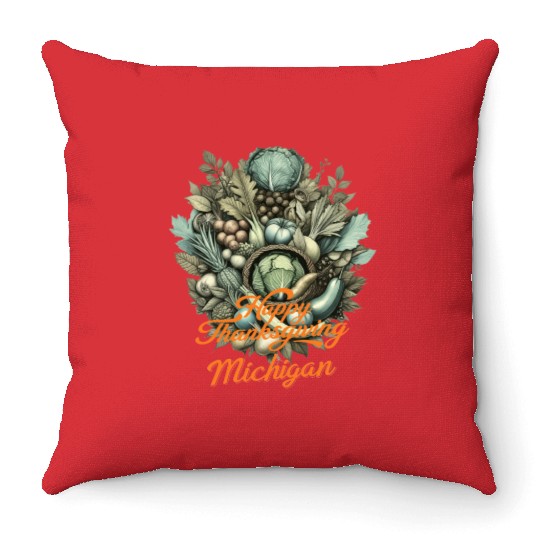 Michigan Thanksgiving vegan feast Throw Pillows