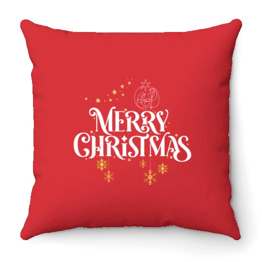 Merry Christmas with Stars and Snowflakes Throw Pillows