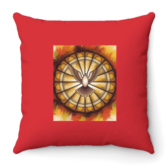 Stained Glass Dove in Flight - Peace & Spiritualit Throw Pillows