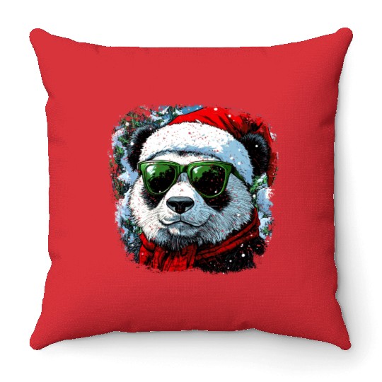 Santa Claus Panda Throw Pillows