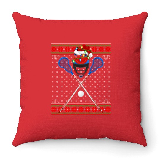 Lacrosse Player Christmas Throw Pillows