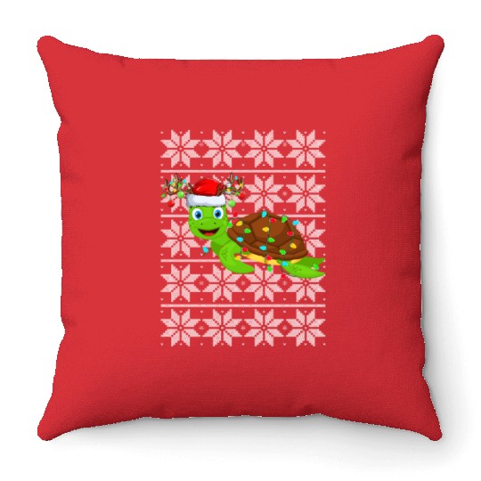 Sea Turtle Christmas Lights Throw Pillows
