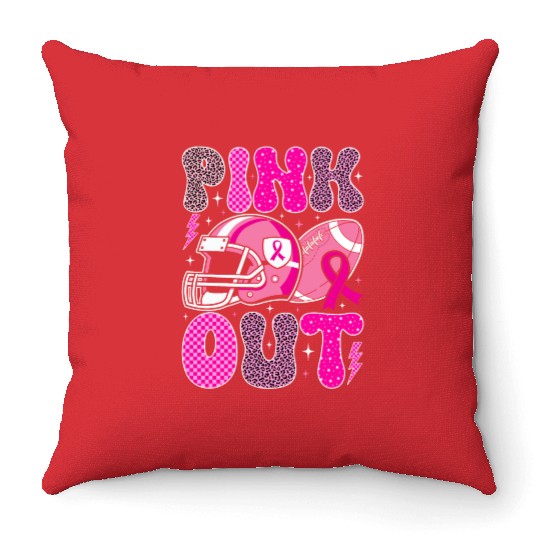 Pink Out Breast Cancer Football Mom Girls Women Throw Pillows