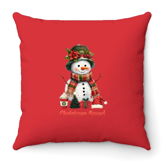 Snowman Christmas Family Gathering Throw Pillows