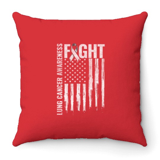 Lung Cancer Awareness White Ribbon Fight USA Flag Throw Pillows