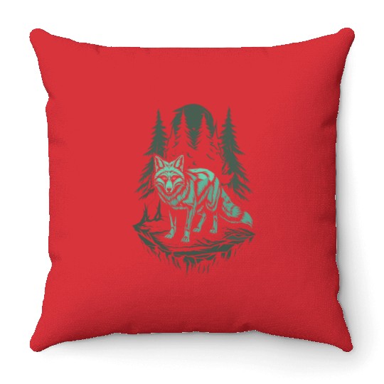 Dark Cottagecore Wolf Under Moonlight Throw Pillows