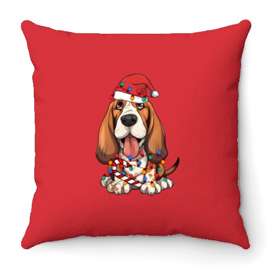Basset Hound Santa Christmas Lights Dog Lover Throw Pillows