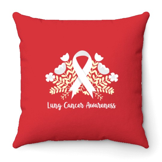 Lung Cancer Awarenss White Ribbon Floral Throw Pillows