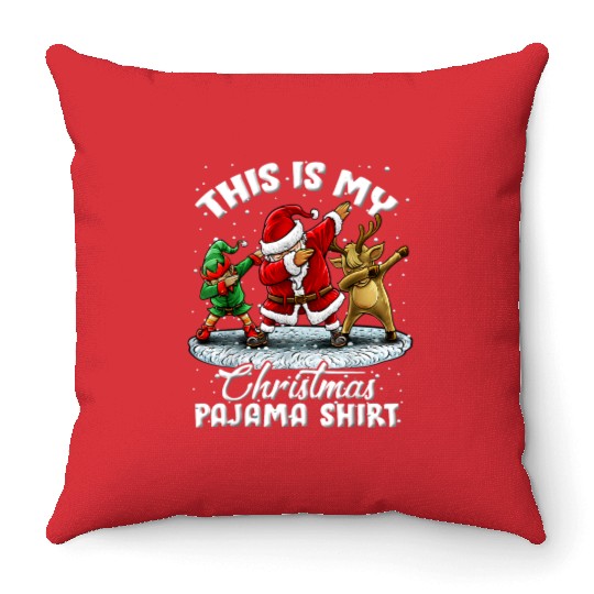 This Is My Christmas Pajama Dabbing Santa Elf Throw Pillows