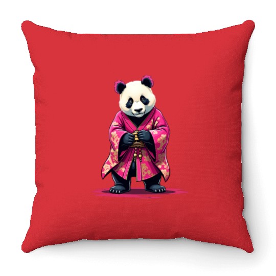 Pink Panda Japanese Style Kimono Throw Pillows