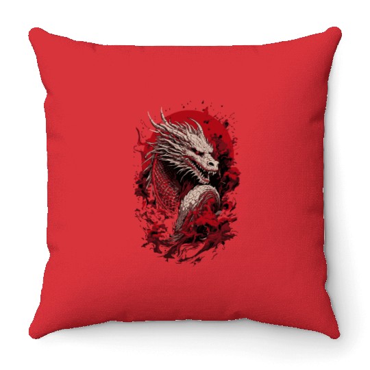 Japanese Dragon, Ghostly Throw Pillows