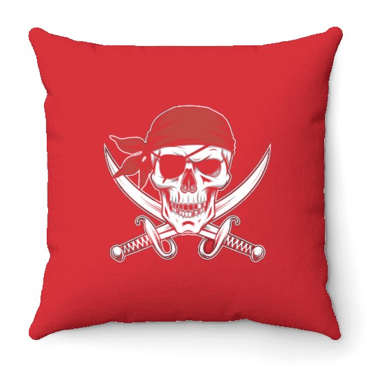 Pirate Skull Crossbones Red Bandana Jolly Roger Throw Pillows