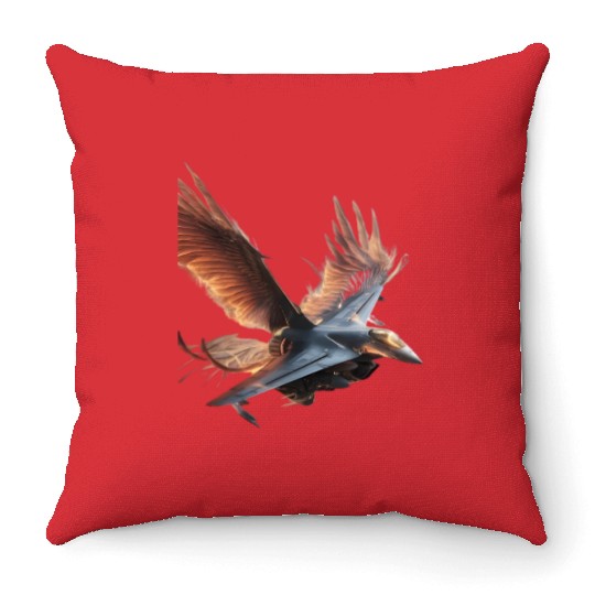 Sky Fighter with Phoenix Wings" Throw Pillows