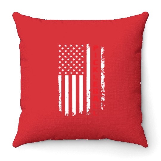 Pickleball US Flag in White and Red Throw Pillows