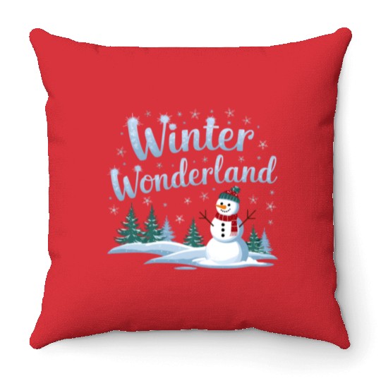 christmas snowman winter wonderland Throw Pillows