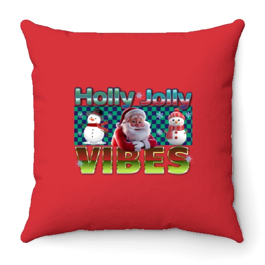 Holly Jolly Vibes Christmas Design Throw Pillows