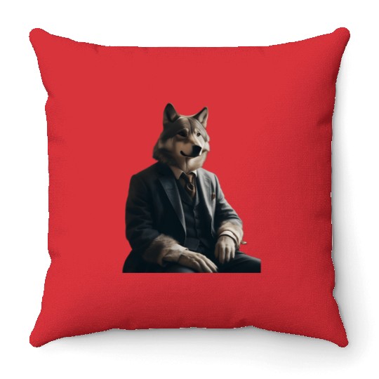 Business Wolf Ready for Success Throw Pillows