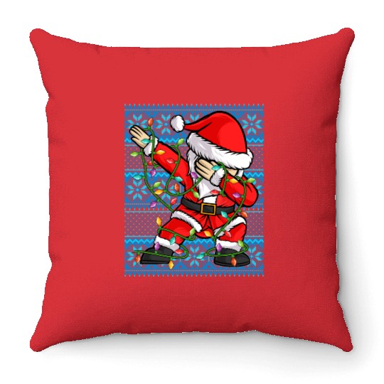 Dabbing Santa Christmas Lights Throw Pillows