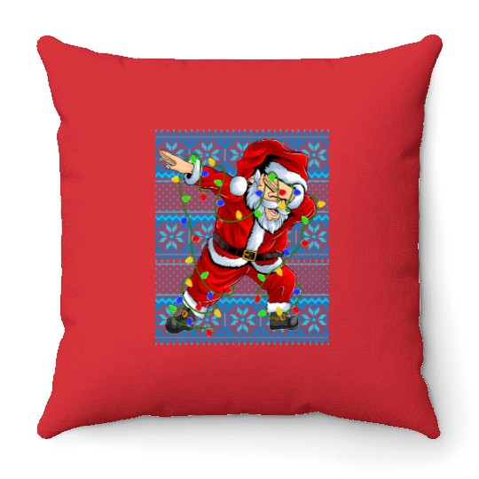 Dabbing Santa Christmas Tree Lights Throw Pillows