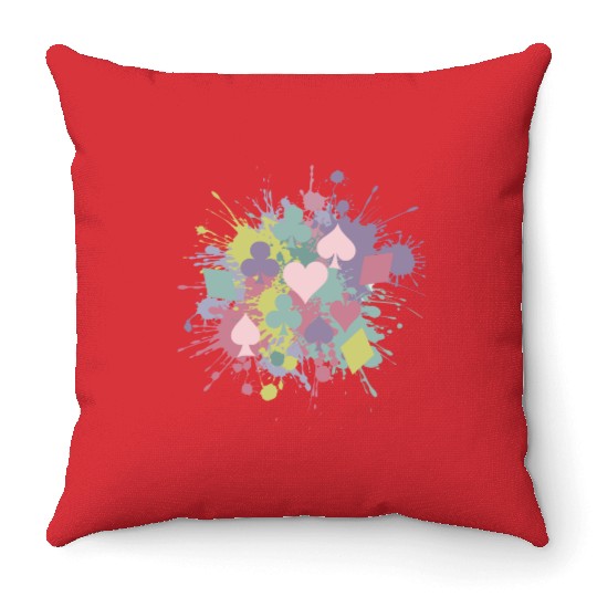 Paint Splatter Playing Card Suits Design Throw Pillows
