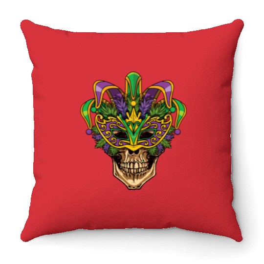 Sugarskull Mask Beads Festival Parade Mardi Gras Throw Pillows
