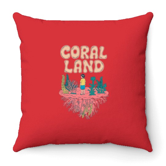 Rainbow Coral Land Throw Pillows