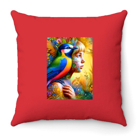 Bird is girl ai image  Throw Pillows