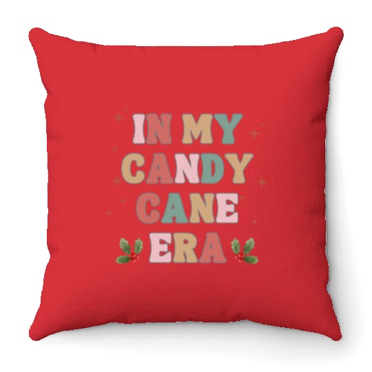 in my candy cane era retro holiday Christmas Throw Pillows