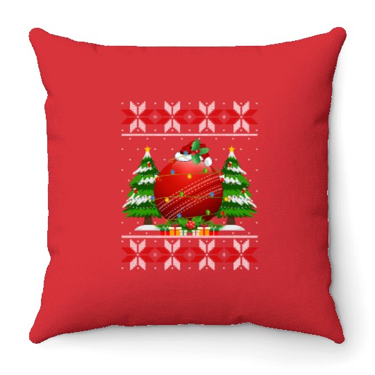 Cricket Ball Christmas Throw Pillows