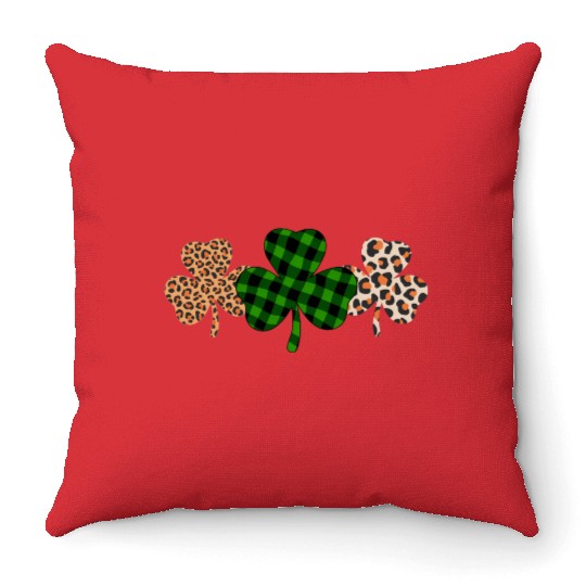 St Patricks Day Lucky Irish Green Plaid Shamrock Throw Pillows