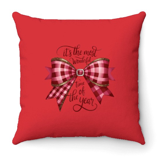 Vintage Christmas, Merry Christmas, Bow Christmas Throw Pillows