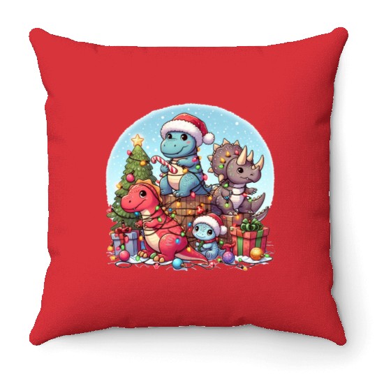 Dinosaurus Christmas tree Throw Pillows