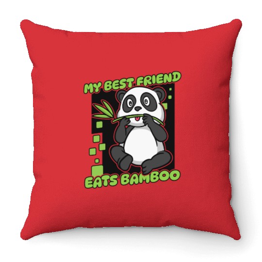My Best Friend Eats Bamboo Panda Bear Friend Throw Pillows