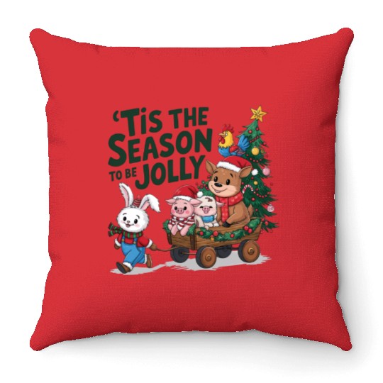 Merry Christmas, Christmas tree retro Throw Pillows