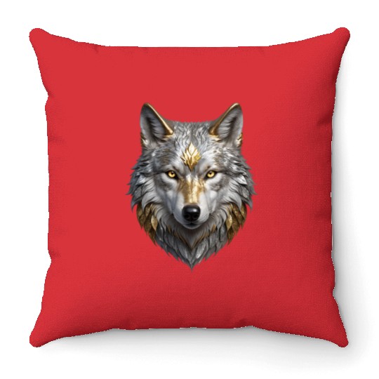 Majestic Silver/Gold Wolf Throw Pillows