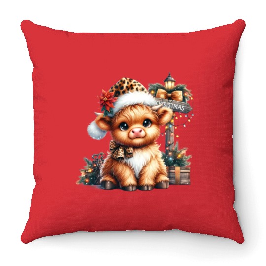 Christmas Merry Christmas For Gift Highland Cow Throw Pillows