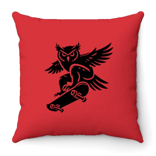 Snow Owl Skateboard Silhouette Minimalist Style Throw Pillows