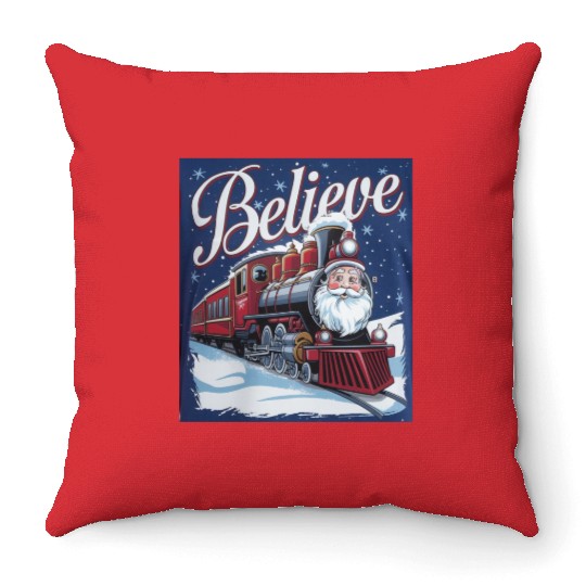 Believe Train North Pole Xmas Santa Claus Christma Throw Pillows