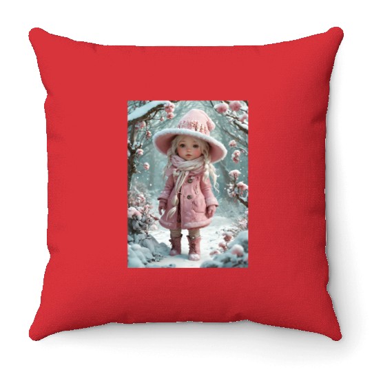 Full body of a realistic sweetness baby chibi girl Throw Pillows