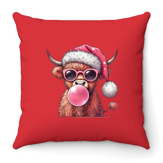 Highland Cow, Merry Christmas Throw Pillows
