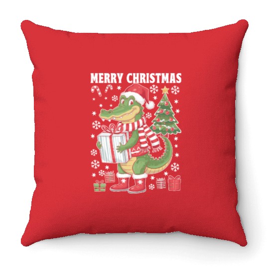 Christmas Alligator Cheer Throw Pillows