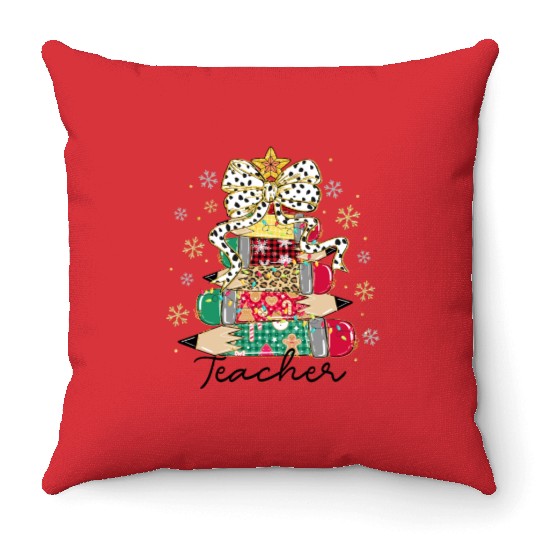 Teacher Pencil Tree, Merry Christmas Throw Pillows