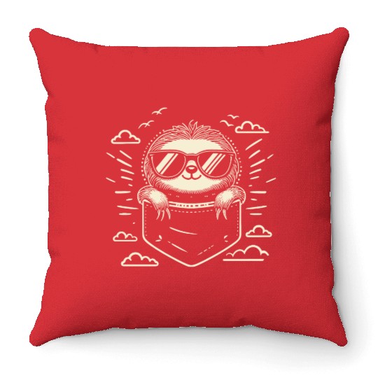 Minimalist Cute Pocket Sloth Vocation Vibe Throw Pillows