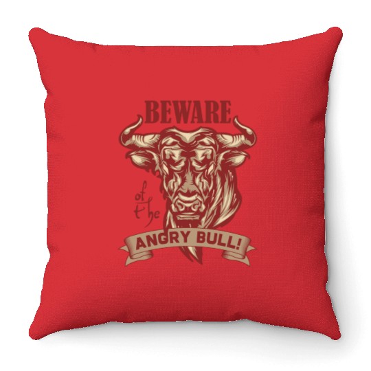 Angry bull Throw Pillows