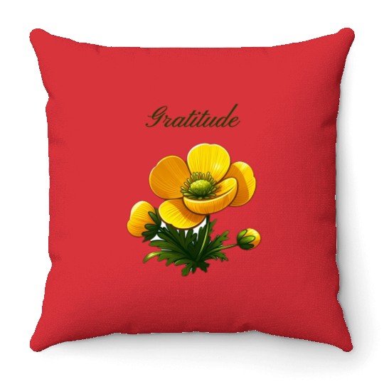 Buttercup Bliss: A Symbol of Gratitude and Cheer Throw Pillows